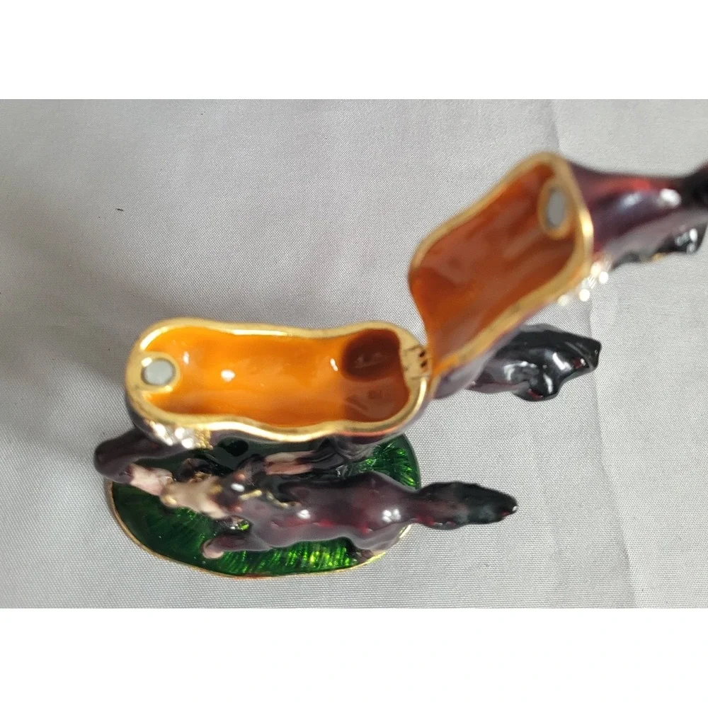 Enamel Metal Horse & Foal Hinged Trinket Box w/ Rhinestones Purple Green Base